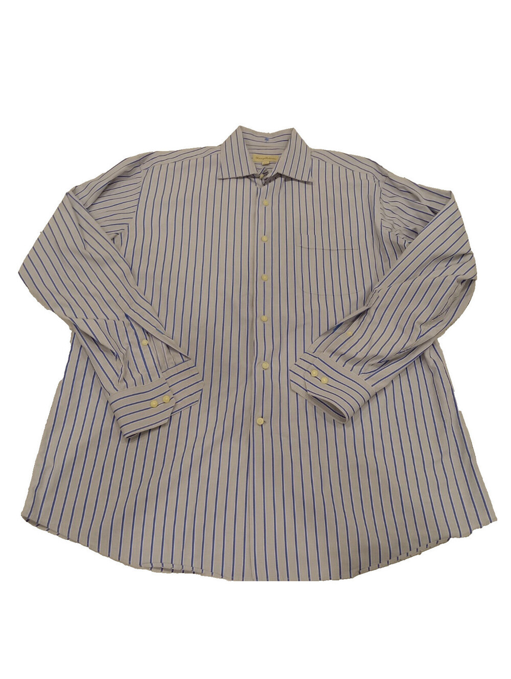 Tommy Bahama Shirt Mens 16.5 34 35 Gray Blue Vertical Stripe Long Sleeve Pocket